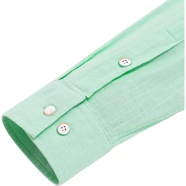 J.VER Men's Cotton Linen Long Sleeve Shirts Casual Button Down Banded Collar Shirt Beach Summer Tops with Pocket