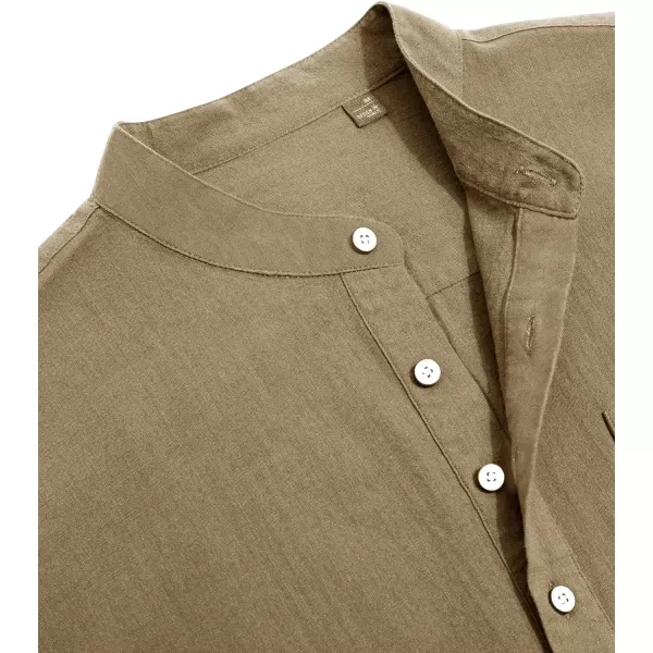 J.VER Men's Cotton Linen Long Sleeve Shirts Casual Button Down Banded Collar Shirt Beach Summer Tops with Pocket