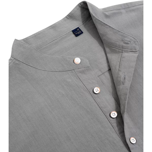 J.VER Men's Cotton Linen Long Sleeve Shirts Casual Button Down Banded Collar Shirt Beach Summer Tops with Pocket