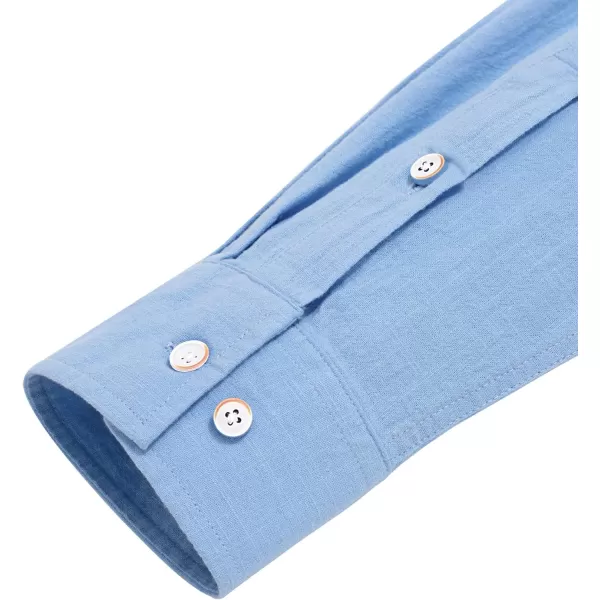 J.VER Men's Cotton Linen Long Sleeve Shirts Casual Button Down Banded Collar Shirt Beach Summer Tops with Pocket