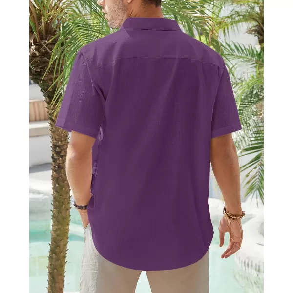 J.VER Men's Cotton Linen Short Sleeve Shirts Casual Lightweight Button Down Shirts Vacation Beach Summer Tops with Pocket