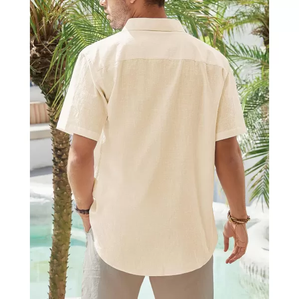 J.VER Men's Cotton Linen Short Sleeve Shirts Casual Lightweight Button Down Shirts Vacation Beach Summer Tops with Pocket