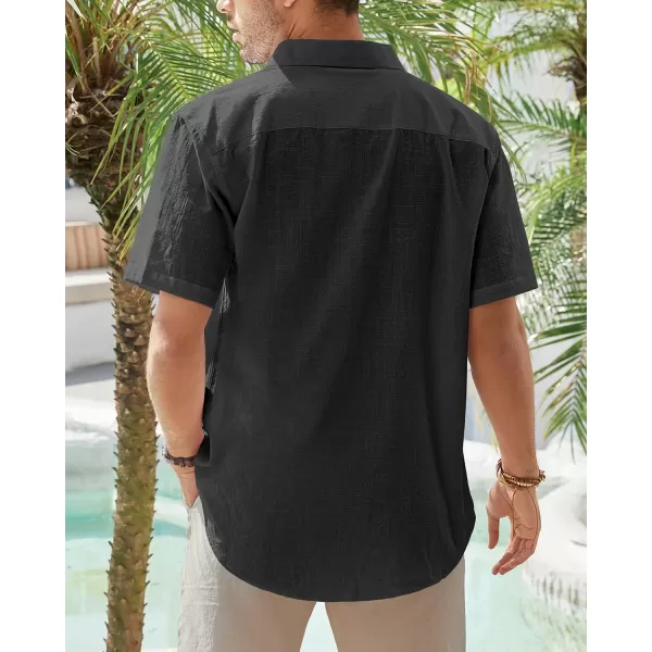 J.VER Men's Cotton Linen Short Sleeve Shirts Casual Lightweight Button Down Shirts Vacation Beach Summer Tops with Pocket
