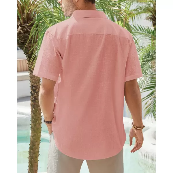 J.VER Men's Cotton Linen Short Sleeve Shirts Casual Lightweight Button Down Shirts Vacation Beach Summer Tops with Pocket