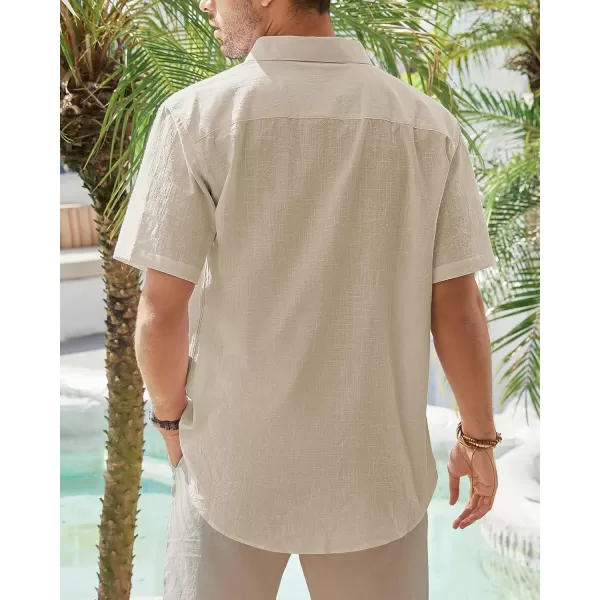 J.VER Men's Cotton Linen Short Sleeve Shirts Casual Lightweight Button Down Shirts Vacation Beach Summer Tops with Pocket