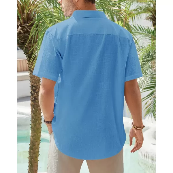 J.VER Men's Cotton Linen Short Sleeve Shirts Casual Lightweight Button Down Shirts Vacation Beach Summer Tops with Pocket