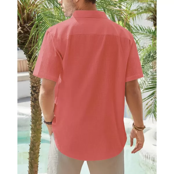 J.VER Men's Cotton Linen Short Sleeve Shirts Casual Lightweight Button Down Shirts Vacation Beach Summer Tops with Pocket