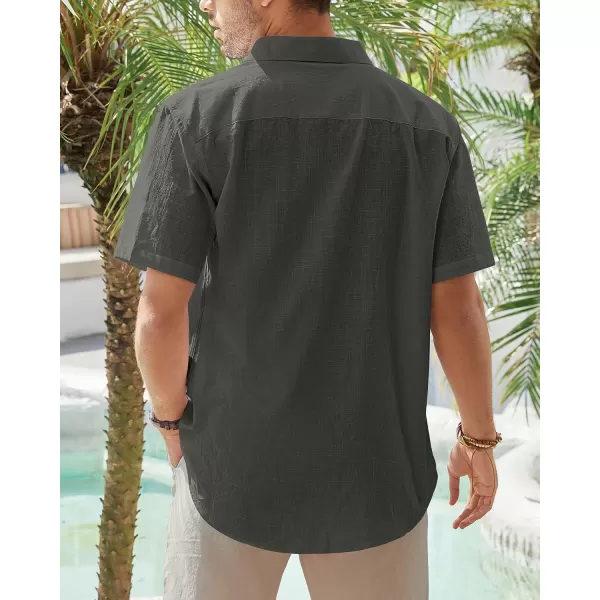 J.VER Men's Cotton Linen Short Sleeve Shirts Casual Lightweight Button Down Shirts Vacation Beach Summer Tops with Pocket