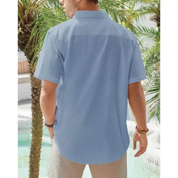 J.VER Men's Cotton Linen Short Sleeve Shirts Casual Lightweight Button Down Shirts Vacation Beach Summer Tops with Pocket