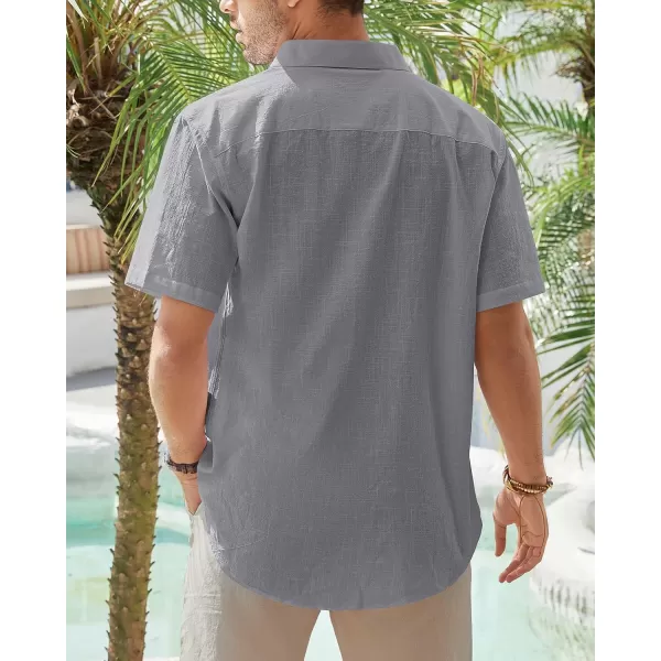 J.VER Men's Cotton Linen Short Sleeve Shirts Casual Lightweight Button Down Shirts Vacation Beach Summer Tops with Pocket