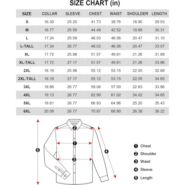 J.VER Men's Dress Shirts Solid Long Sleeve Stretch Wrinkle-Free Formal Shirt Business Casual Button Down Shirts