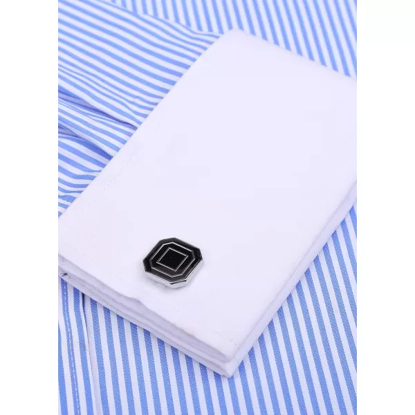 J.VER Men's French Cuff Dress Shirts Regular Fit Striped Long Sleeve Spread Collar Metal Cufflink