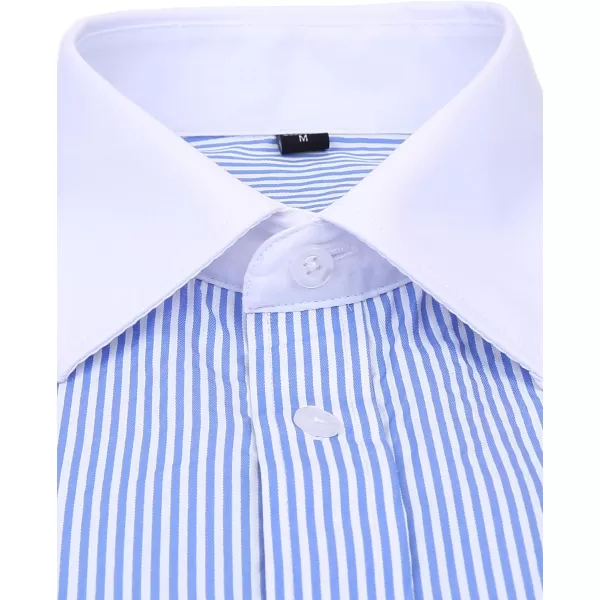 J.VER Men's French Cuff Dress Shirts Regular Fit Striped Long Sleeve Spread Collar Metal Cufflink