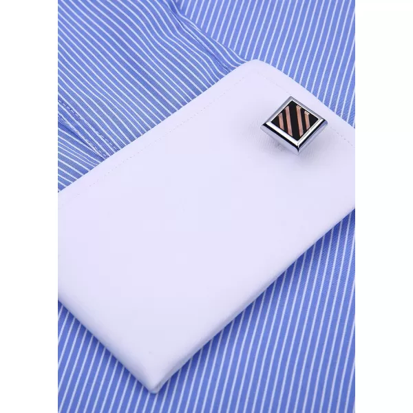 J.VER Men's French Cuff Dress Shirts Regular Fit Striped Long Sleeve Spread Collar Metal Cufflink