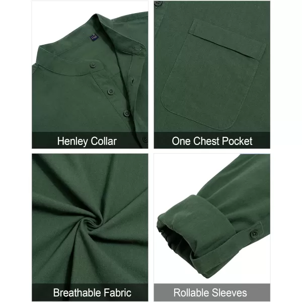 J.VER Men's Linen Roll Up Long Sleeve Shirt Cotton Casual Beach Shirts Henley T-Shirt Band Collar Vacation Tops with Pocket