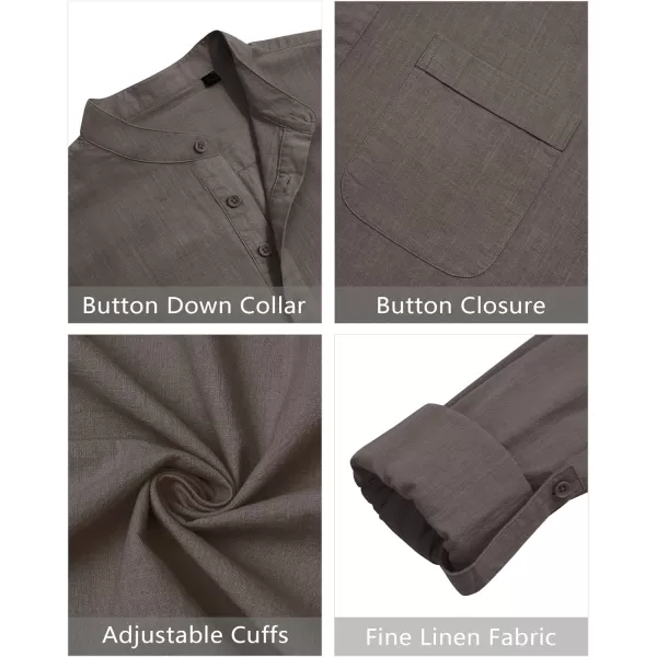 J.VER Men's Linen Roll Up Long Sleeve Shirt Cotton Casual Beach Shirts Henley T-Shirt Band Collar Vacation Tops with Pocket