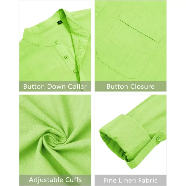 J.VER Men's Linen Roll Up Long Sleeve Shirt Cotton Casual Beach Shirts Henley T-Shirt Band Collar Vacation Tops with Pocket