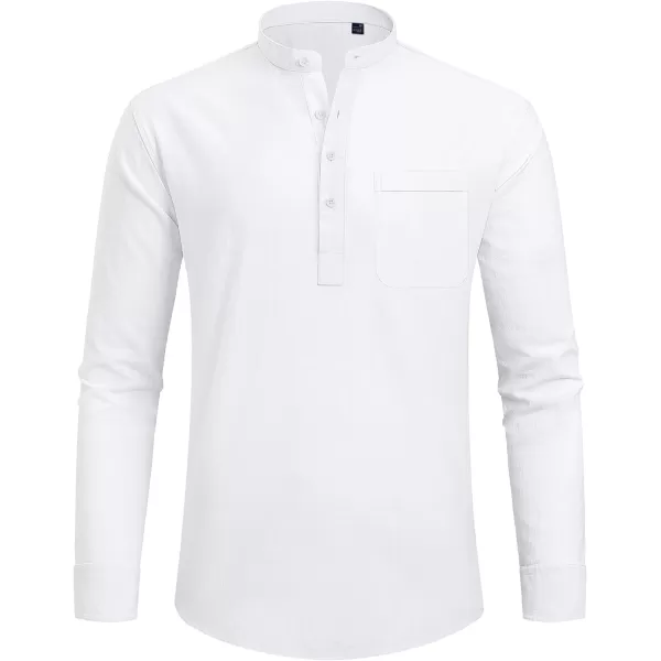 J.VER Men's Linen Roll Up Long Sleeve Shirt Cotton Casual Beach Shirts Henley T-Shirt Band Collar Vacation Tops with Pocket
