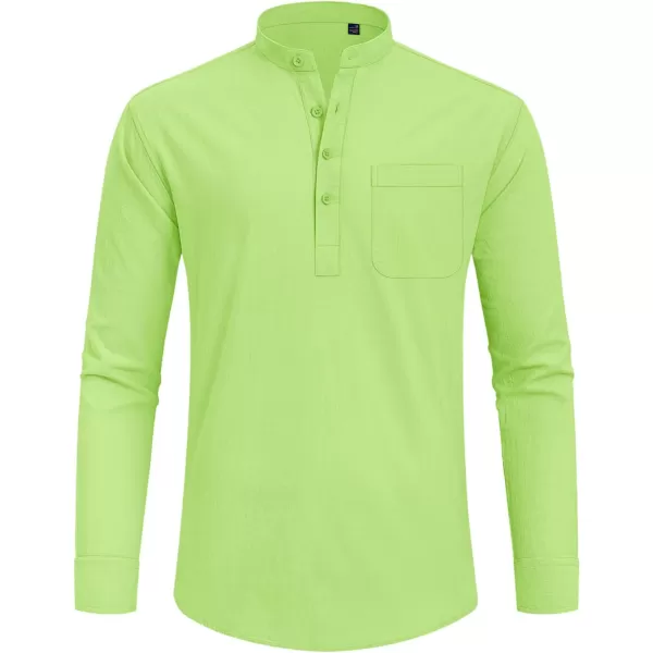 J.VER Men's Linen Roll Up Long Sleeve Shirt Cotton Casual Beach Shirts Henley T-Shirt Band Collar Vacation Tops with Pocket