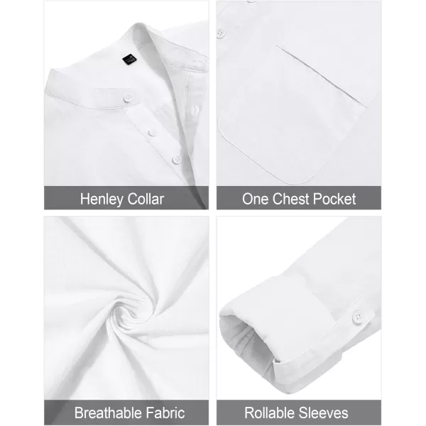 J.VER Men's Linen Roll Up Long Sleeve Shirt Cotton Casual Beach Shirts Henley T-Shirt Band Collar Vacation Tops with Pocket