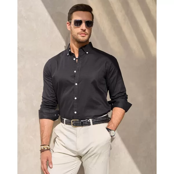 J.VER Men's Linen Shirt Casual Lightweight Long Sleeve Solid Button Down Collar Shirts Beach Tops for Holiday Work