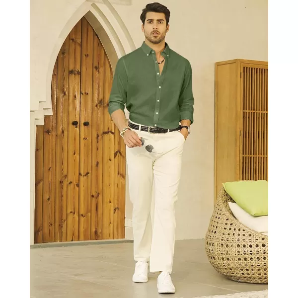 J.VER Men's Linen Shirt Casual Lightweight Long Sleeve Solid Button Down Collar Shirts Beach Tops for Holiday Work