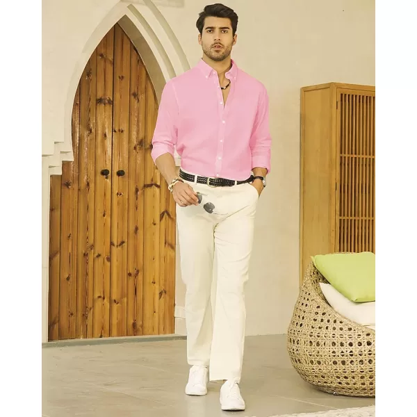 J.VER Men's Linen Shirt Casual Lightweight Long Sleeve Solid Button Down Collar Shirts Beach Tops for Holiday Work