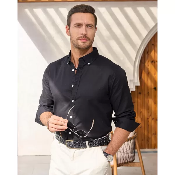 J.VER Men's Linen Shirt Casual Lightweight Long Sleeve Solid Button Down Collar Shirts Beach Tops for Holiday Work