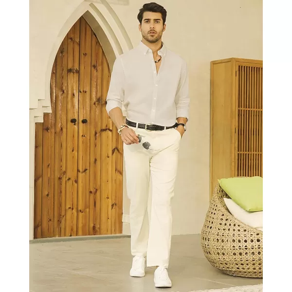 J.VER Men's Linen Shirt Casual Lightweight Long Sleeve Solid Button Down Collar Shirts Beach Tops for Holiday Work