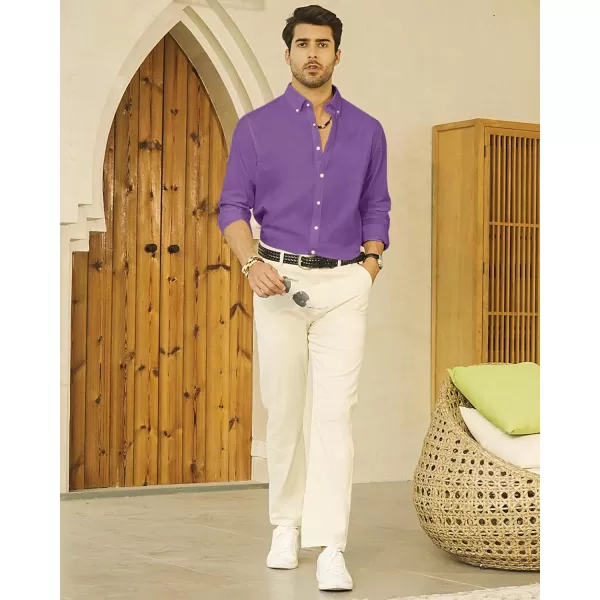 J.VER Men's Linen Shirt Casual Lightweight Long Sleeve Solid Button Down Collar Shirts Beach Tops for Holiday Work