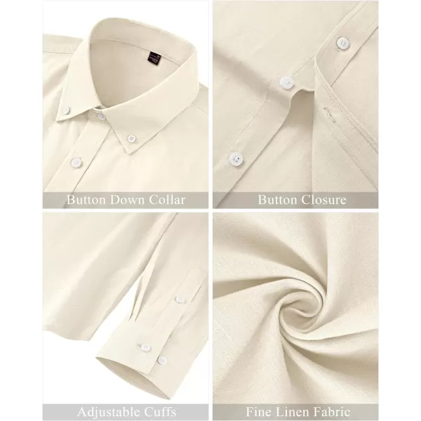 J.VER Men's Linen Shirt Casual Lightweight Long Sleeve Solid Button Down Collar Shirts Beach Tops for Holiday Work