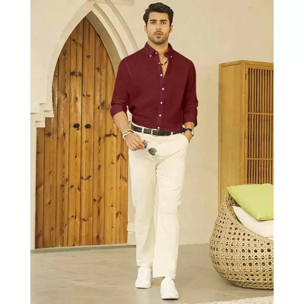 J.VER Men's Linen Shirt Casual Lightweight Long Sleeve Solid Button Down Collar Shirts Beach Tops for Holiday Work