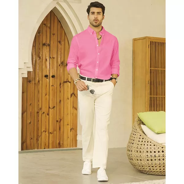 J.VER Men's Linen Shirt Casual Lightweight Long Sleeve Solid Button Down Collar Shirts Beach Tops for Holiday Work
