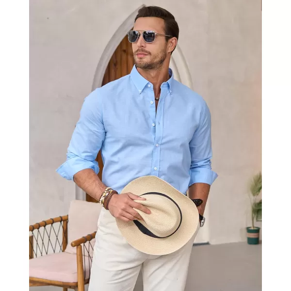 J.VER Men's Linen Shirt Casual Lightweight Long Sleeve Solid Button Down Collar Shirts Beach Tops for Holiday Work