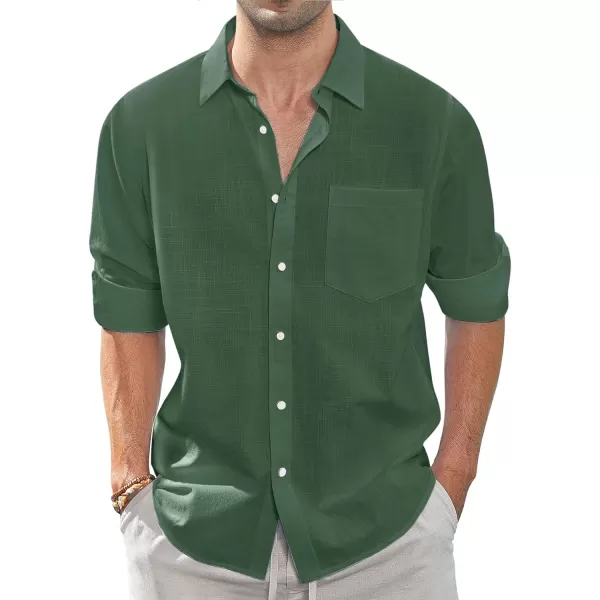 J.VER Men's Linen Shirts Casual Button Down Long Sleeve Shirt Solid Spread Collar Summer Beach Shirts with Pocket