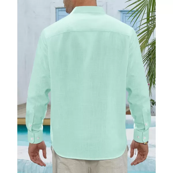 J.VER Men's Linen Shirts Casual Button Down Long Sleeve Shirt Solid Spread Collar Summer Beach Shirts with Pocket