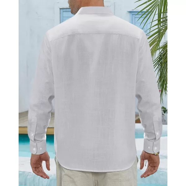 J.VER Men's Linen Shirts Casual Button Down Long Sleeve Shirt Solid Spread Collar Summer Beach Shirts with Pocket