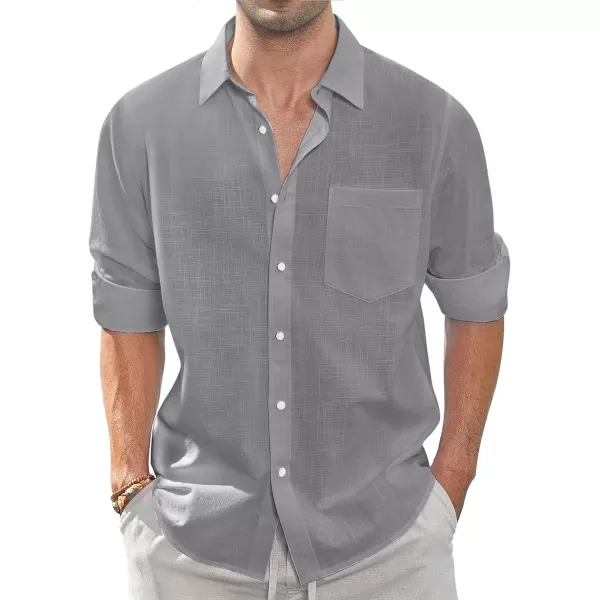 J.VER Men's Linen Shirts Casual Button Down Long Sleeve Shirt Solid Spread Collar Summer Beach Shirts with Pocket