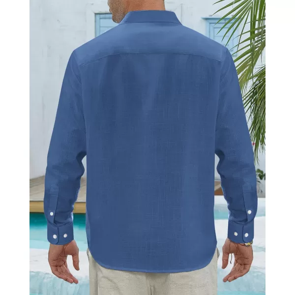 J.VER Men's Linen Shirts Casual Button Down Long Sleeve Shirt Solid Spread Collar Summer Beach Shirts with Pocket