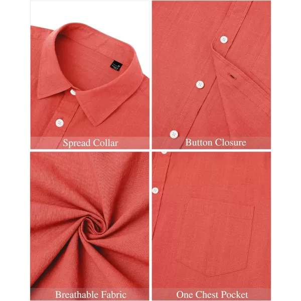 J.VER Men's Linen Shirts Casual Button Down Long Sleeve Shirt Solid Spread Collar Summer Beach Shirts with Pocket