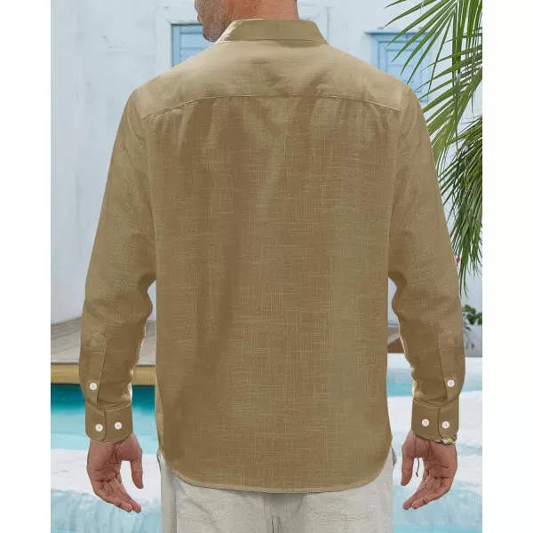 J.VER Men's Linen Shirts Casual Button Down Long Sleeve Shirt Solid Spread Collar Summer Beach Shirts with Pocket
