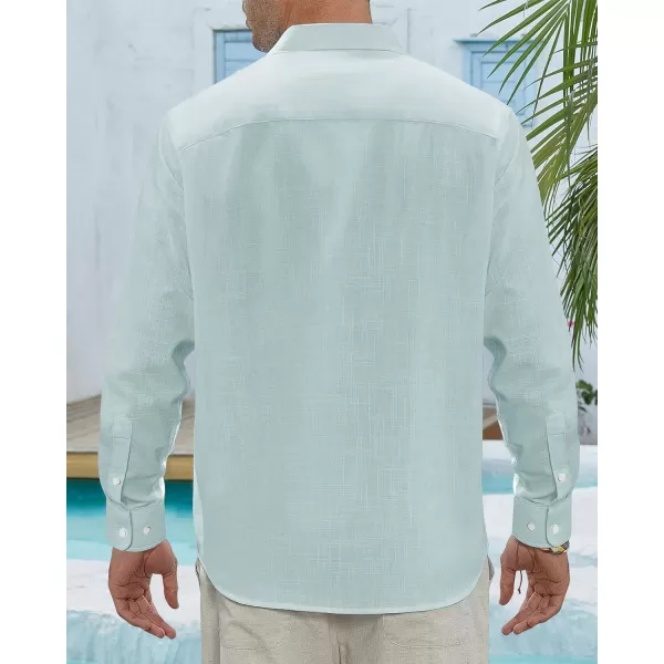 J.VER Men's Linen Shirts Casual Button Down Long Sleeve Shirt Solid Spread Collar Summer Beach Shirts with Pocket