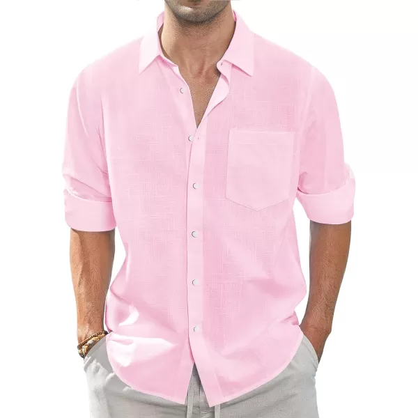 J.VER Men's Linen Shirts Casual Button Down Long Sleeve Shirt Solid Spread Collar Summer Beach Shirts with Pocket