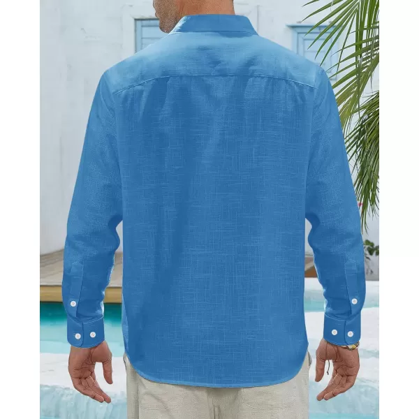 J.VER Men's Linen Shirts Casual Button Down Long Sleeve Shirt Solid Spread Collar Summer Beach Shirts with Pocket