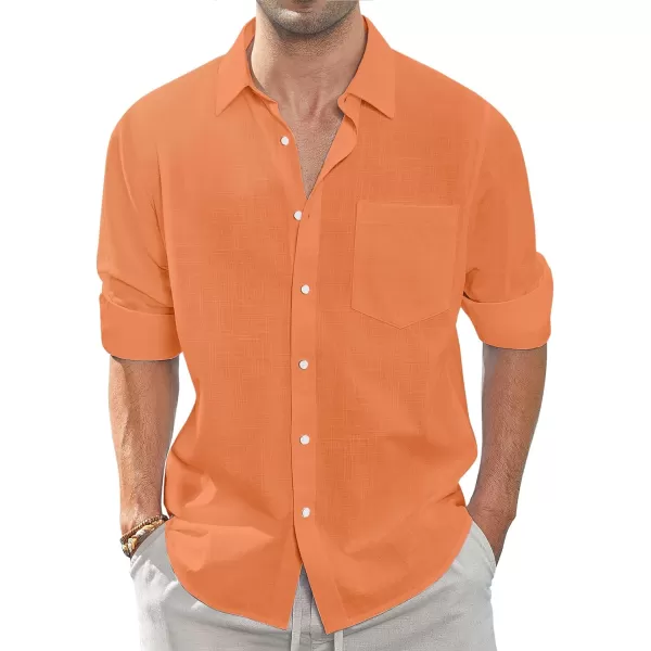 J.VER Men's Linen Shirts Casual Button Down Long Sleeve Shirt Solid Spread Collar Summer Beach Shirts with Pocket