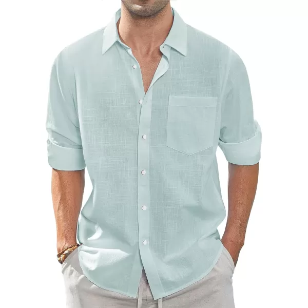 J.VER Men's Linen Shirts Casual Button Down Long Sleeve Shirt Solid Spread Collar Summer Beach Shirts with Pocket