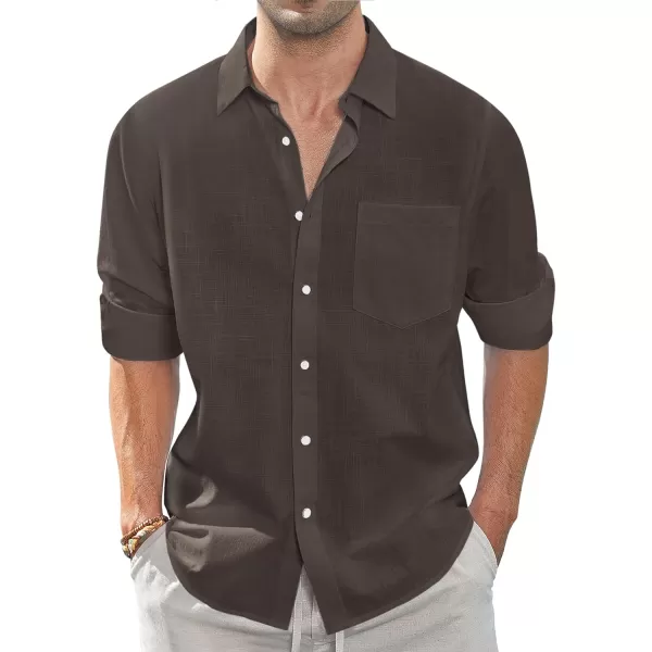 J.VER Men's Linen Shirts Casual Button Down Long Sleeve Shirt Solid Spread Collar Summer Beach Shirts with Pocket