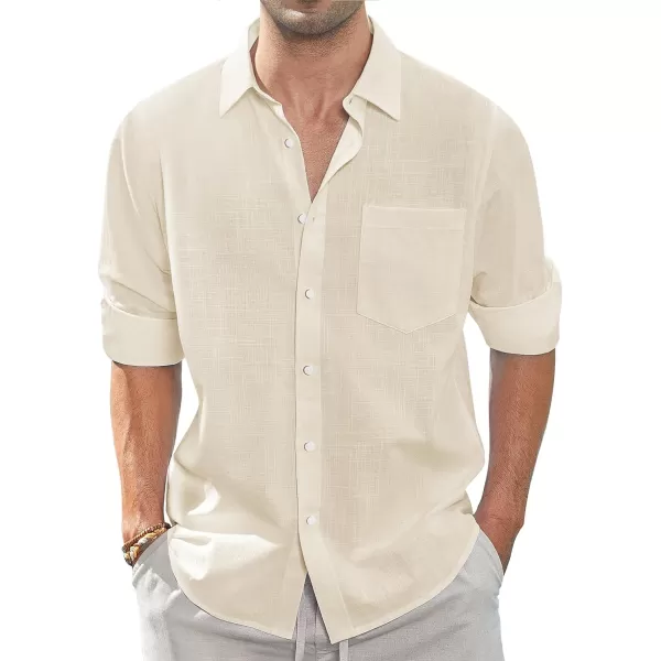 J.VER Men's Linen Shirts Casual Button Down Long Sleeve Shirt Solid Spread Collar Summer Beach Shirts with Pocket
