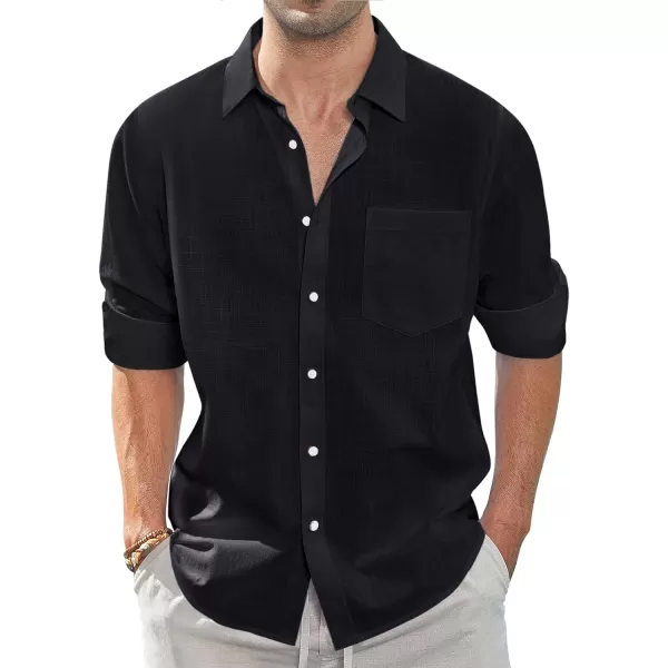 J.VER Men's Linen Shirts Casual Button Down Long Sleeve Shirt Solid Spread Collar Summer Beach Shirts with Pocket