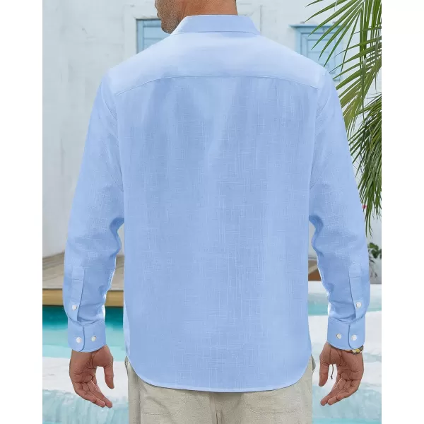 J.VER Men's Linen Shirts Casual Button Down Long Sleeve Shirt Solid Spread Collar Summer Beach Shirts with Pocket